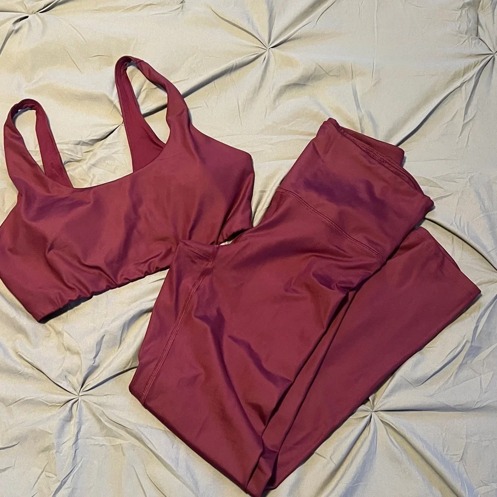 All In Motion Maroon Red High Rise Leggings & Sports-bra Set - Picture 3 of 16
